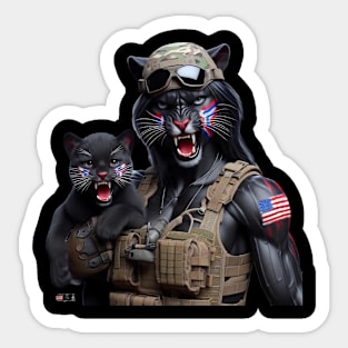 Woman Warrior Panther with Cub by focusln Sticker